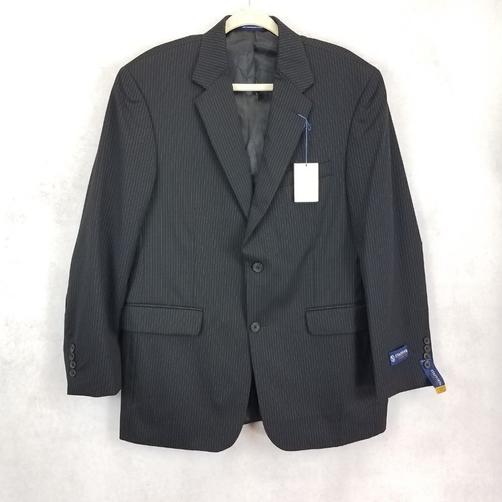 NEW Stafford Signature Men's 40 Regular Wool Blazer Suit Jacket in Black Stripe